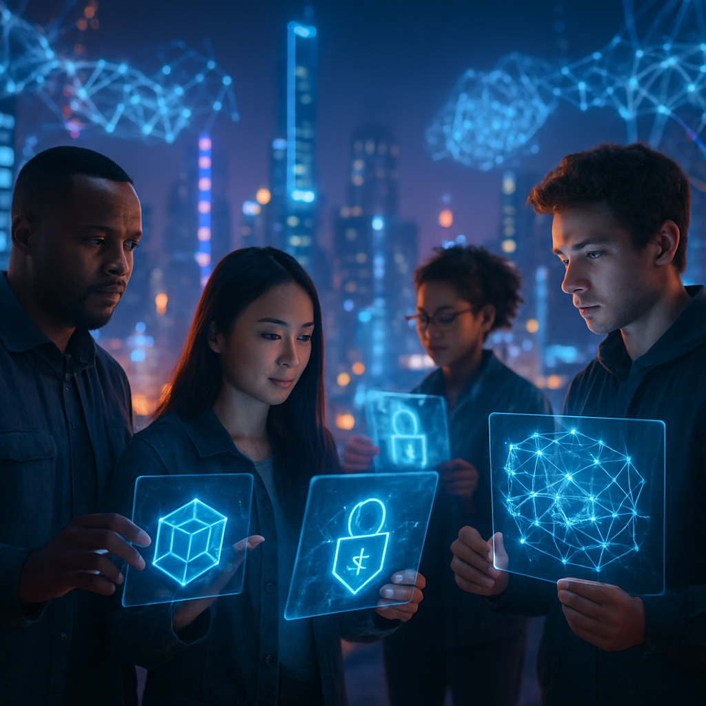 Abstract digital representation of Web3, AI, and blockchain technologies transforming the digital world